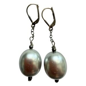 925 Sterling Silver Large Hollow Metal Ball Dangle Earrings Vintage Leverback